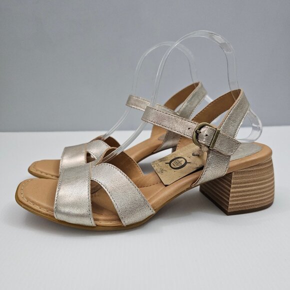 NEW Born Sadie Sandal Womens 9 Gold Metallic Leather Block Heel Ankle Strap - Picture 14 of 14
